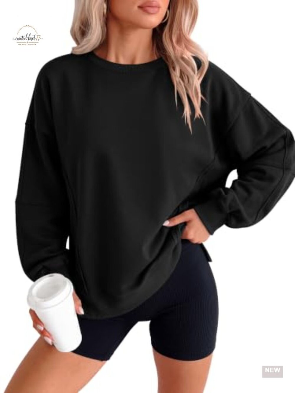 Oversized Crewneck Long Sleeve Sweatshirt Split Side Pullover
